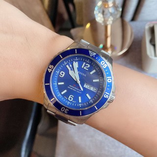 🎀 (สด-ผ่อน) นาฬิกา สีเงิน หน้าปัดสีน้ำเงิน FS5691 FOSSIL Three-Hand Date Stainless Steel Watch ขนาด 48 มิล