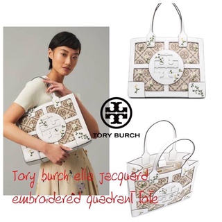 งานช็อป 💕Tory burch ella jacquard embroidered quadrant tote