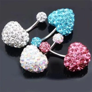 MELEN Heart Belly Bar Dangly Bar ปุ่ม Multi Crystal Body Piercing