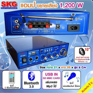 แอมป์ขยายเสียง SKG 1,200 W รุ่น AV-224 (สีฟ้า)