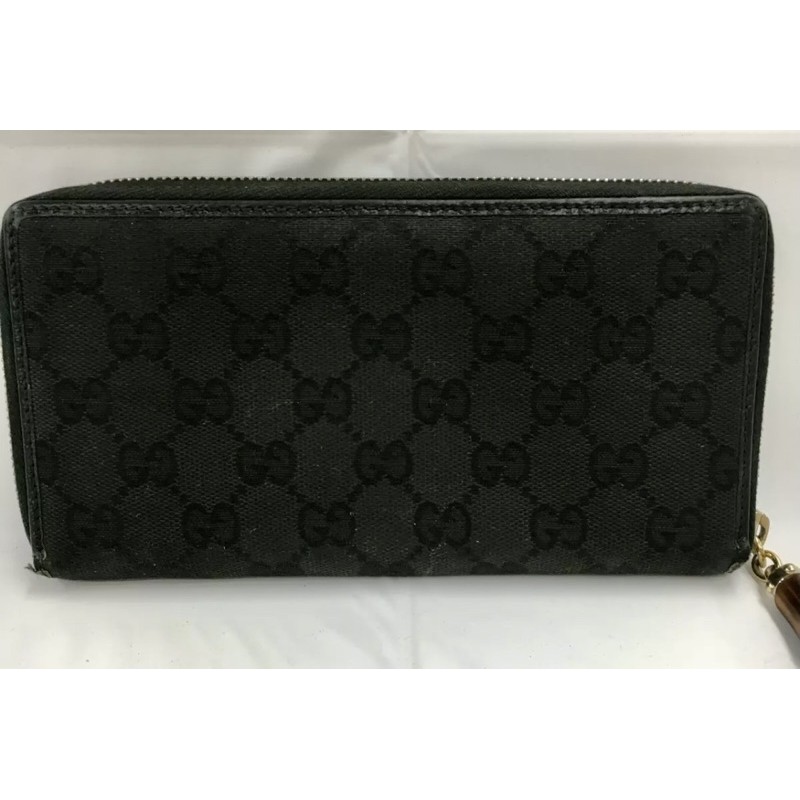 Auth GUCCI GG pattern bamboo canvas long wallet