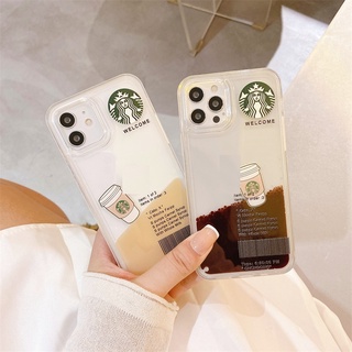 เคสโทรศัพท์มือถือ ลาย Starbucks มีทรายไหล สําหรับ iPhone X XS XR 11 11ProMax 12ProMax 12Pro 12 13 13ProMax