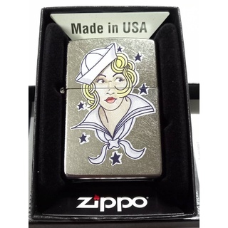 ZIPPO  49789  SAILOR GIRL TATTOO DESIGN  STREET CHROME   สีเงิน ผิวโครเมี่ยม  ลายแบบสกรีน  ของใหม่ไม่ผ่านการใช้งาน