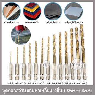 ชุดดอกสว่านสวมเร็วเคลือบไทเทเนียม 13 ชิ้น ขนาด1.5-6.5mm เจาะไม้ พลาสติก อลูมิเนียม งานเหล็ก ดอกสว่าน ดอกเจาะ