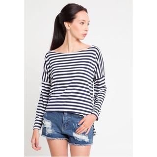 Jezebel เสื้อยืดแขนยาว Fine Stripe Dolman Sleeved