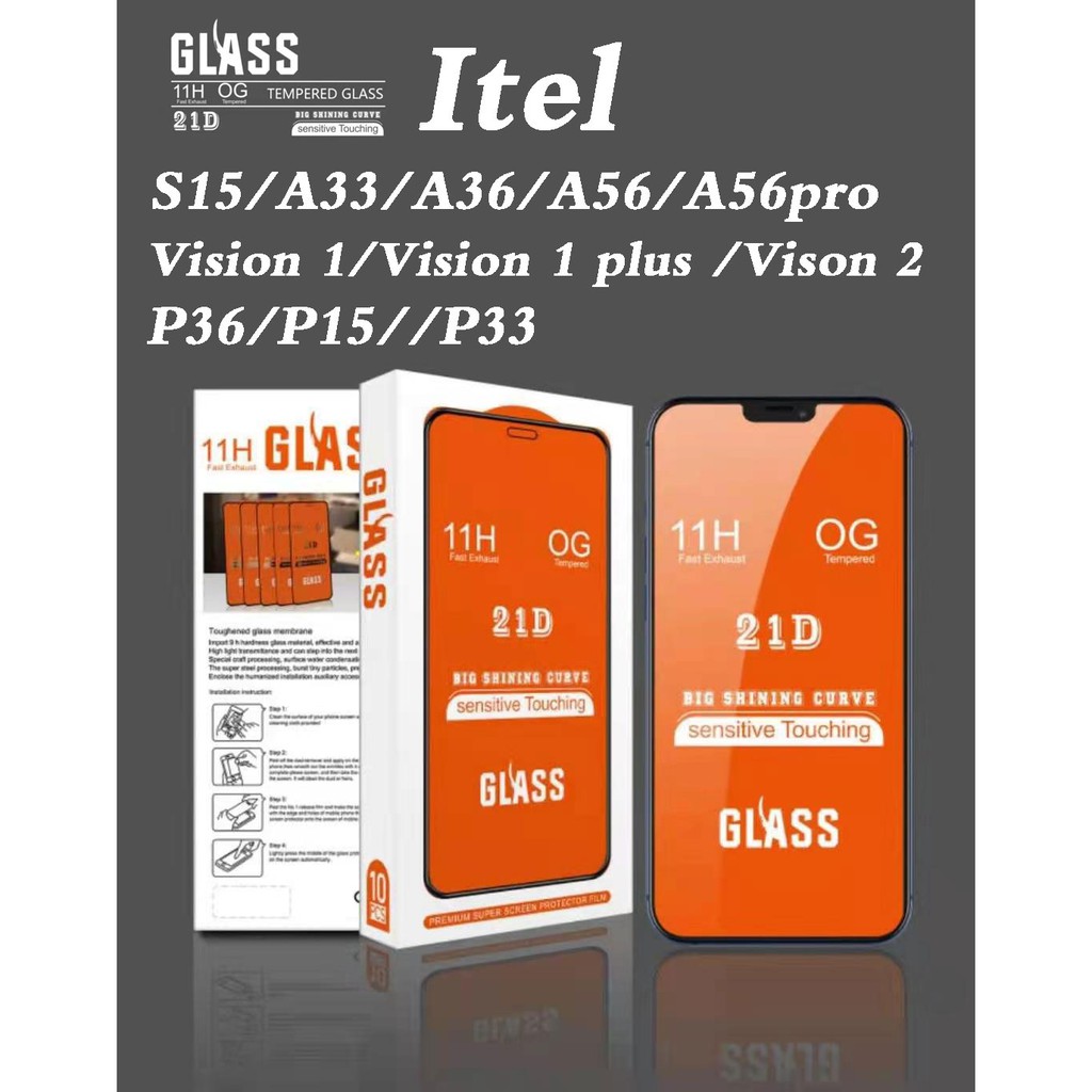2 ชิ้น itel 21D กระจกนิรภัยเต็มรูปแบบ iteel s15/a33/a36/a56/a56pro/p36/p15//p33/vision 1 plus Vison 2 โทรศัพท์มือถือแก้ว