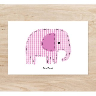 Postcard โปสการ์ด ลายช้าง สีชมพูสก๊อต (4x6 นิ้ว)