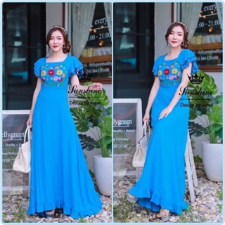 Maxi Dress เดรสยาวแขนระบายแสนสวย สีฟ้าสวยมาก ๆ 💙 (2XL)