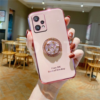 6D เคส Realme 9 Pro / Realme 9 Pro+ ป้องกันเลนส์หรูหราซิลิโคนอ่อนเคสโทรศัพท์พร้อมที่วางขาตั้งเพชร Realme 9 Pro +