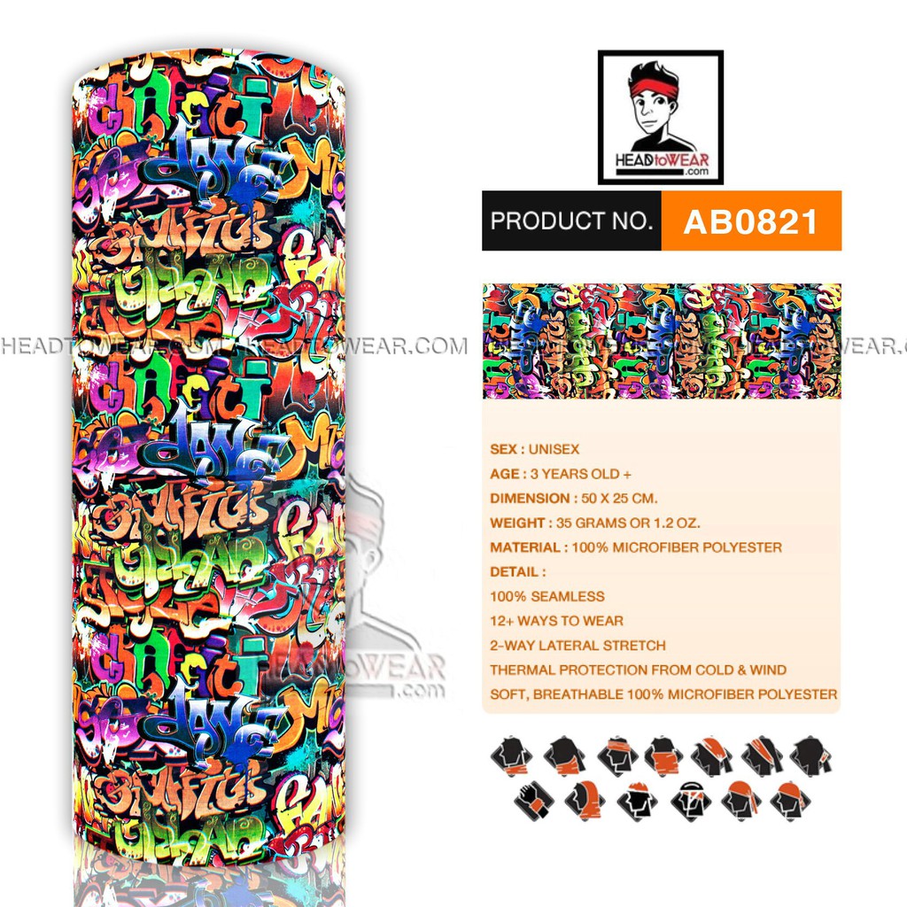 ผ้าบัฟ ผ้าพันคอ ผ้าโพกหัว Headtowear ลายตัวอักษรภาษาอังกฤษสีรุ้ง รหัส ...