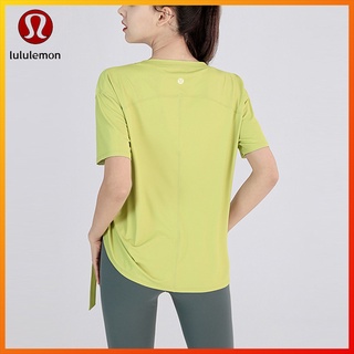 Lululemon  ใหม่ เสื้อโยคะ กีฬา แขนสั้น ทรงหลวม คลาสสิก คอกลม เชือกรูด โยคะ วิ่ง ท็อปส์ yd122