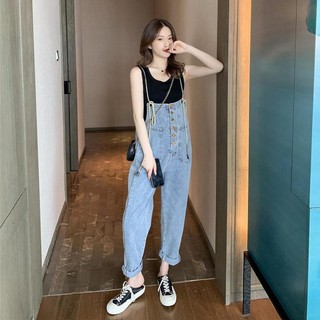 💗overalls เอี๊ยมกระโปรงยีน กางเกงแขวน กางเกงชิ้นชิ้นเดียว/ชุดเซท ยีนส์หลวม overalls จั๊มสูทขากว้างแบบครอป กางเกงทรงเอี๊