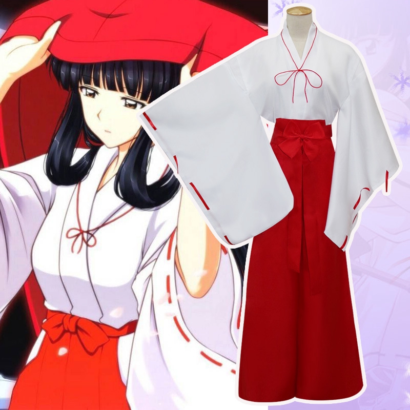 อะนิเมะ Inuyasha คอสเพลย์แม่มดเครื่องแต่งกาย Top + กางเกง + Bowknot + เข็มขัด + เชือก + Ribbon ชุด Kikyo Kimono ชุด C27138AD