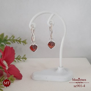 MT ต่างหูห่วงเงินแท้ ตุ้งติ้งหัวใจ CZ สีแดง Solid 925 Sterling Silver Earrings (se901-4) MT Jewelry มณีธารา