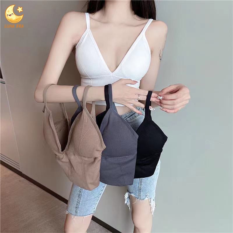 LunaBra สายเดี่ยว คอวี โชว์ร่องอก มีฟองน้ำ 32-38 ไร้โครงไร้ขอบ มีความมั่นใจ เสื้อกล้ามและสายเดี่ยว ผู้หญิง TOP-018