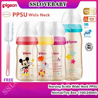 Pigeon ขวดนม คอกว้าง รุ่น PPSU สีชา ลายการ์ตูนมิกกี้เมาส์ ขนาด 5 8 ออนซ์ 160 มล. 240 มล. สำหรับเด็ก