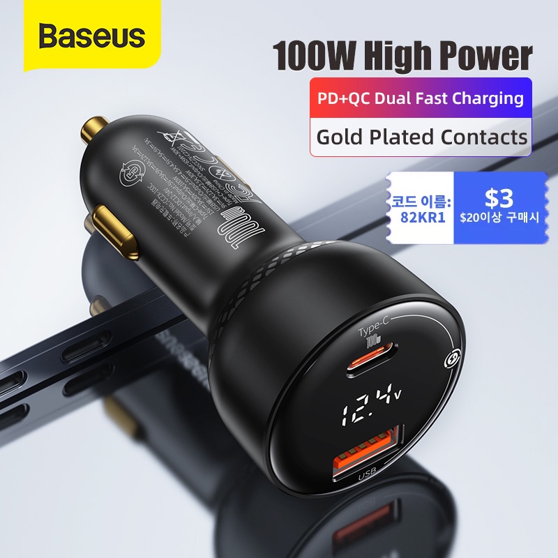 Baseus 100W Autolader Dual Port Usb Type C Snellader Digitale Pps Qc Pd 3.0 แล็ปท็อปโทรศัพท์ Oplader