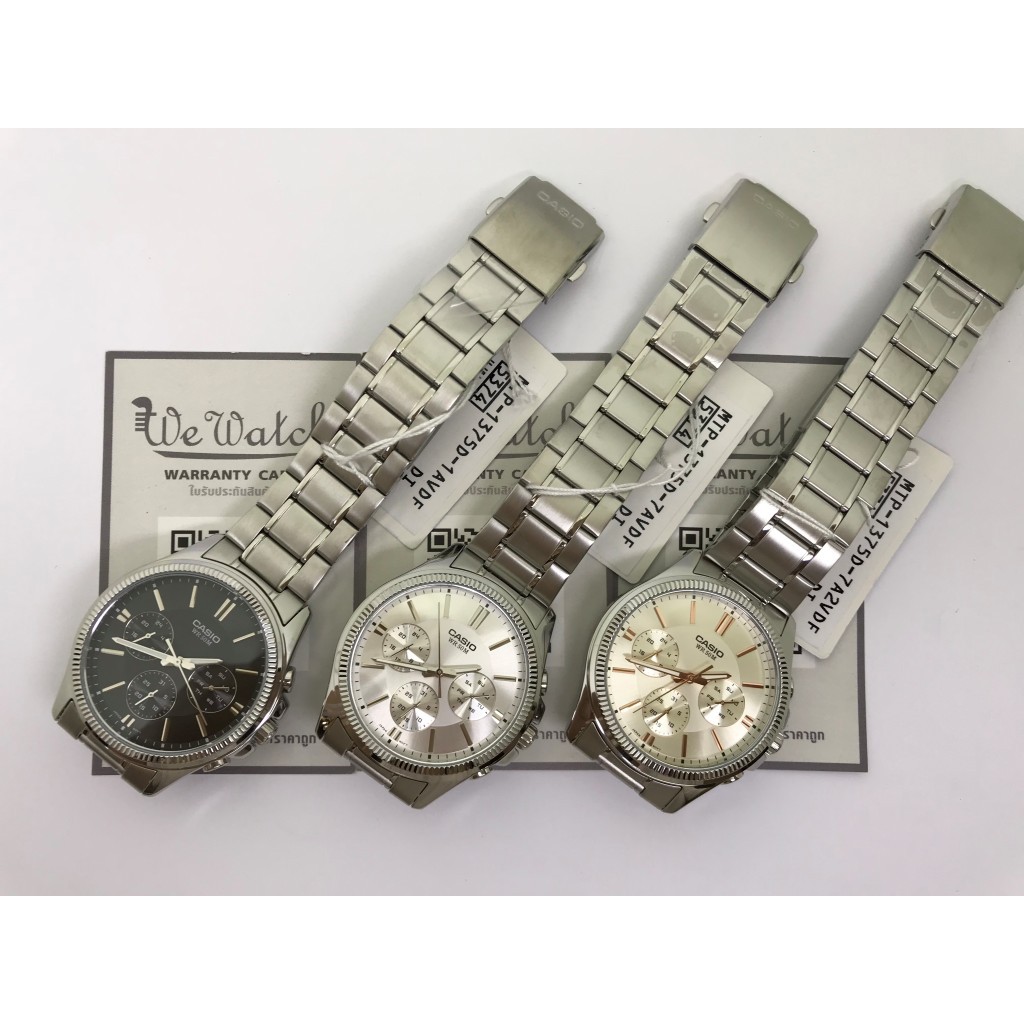 CASIO ของแท้ 100% รุ่น MTP-1375D MTP-1375L นาฬิกาผู้ชายสายสแตนเลส ประกัน 1ปี MTP1375 MTP1175L MTP1375D