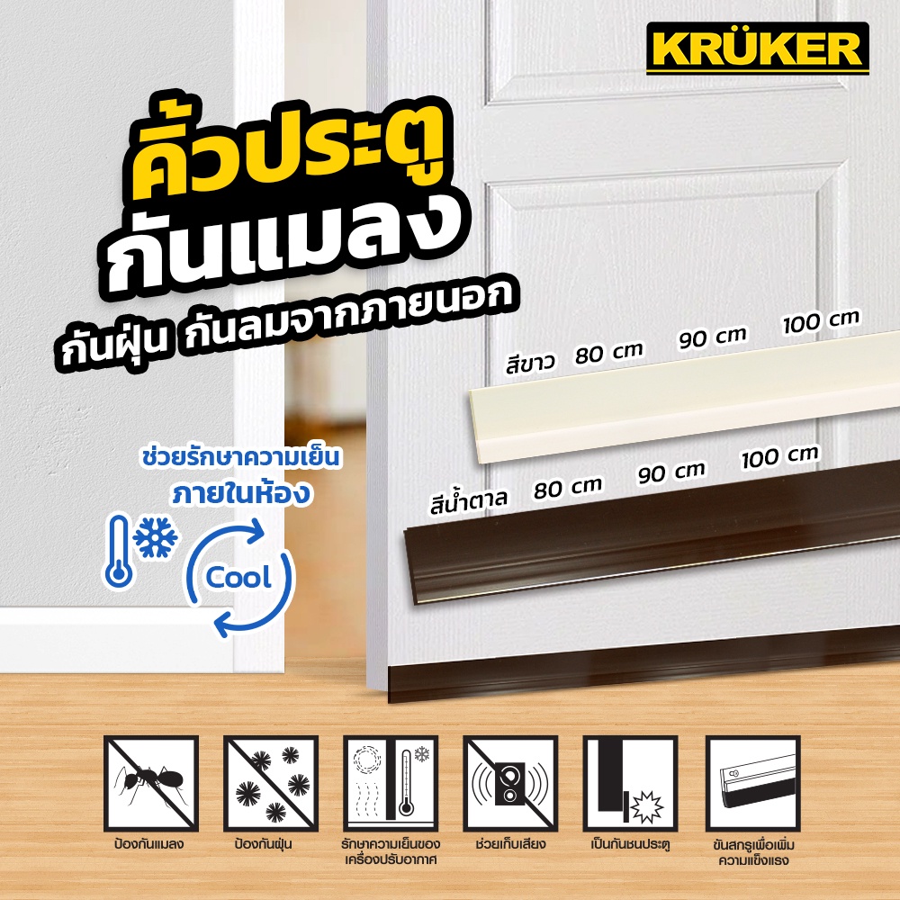 [ส่งฟรี] KRUKER คิ้วกันแมลง 100 cm. สีขาว KK3898 คิ้วกันประตู กันฝุ่น กันเสียง กันแอร์ออก