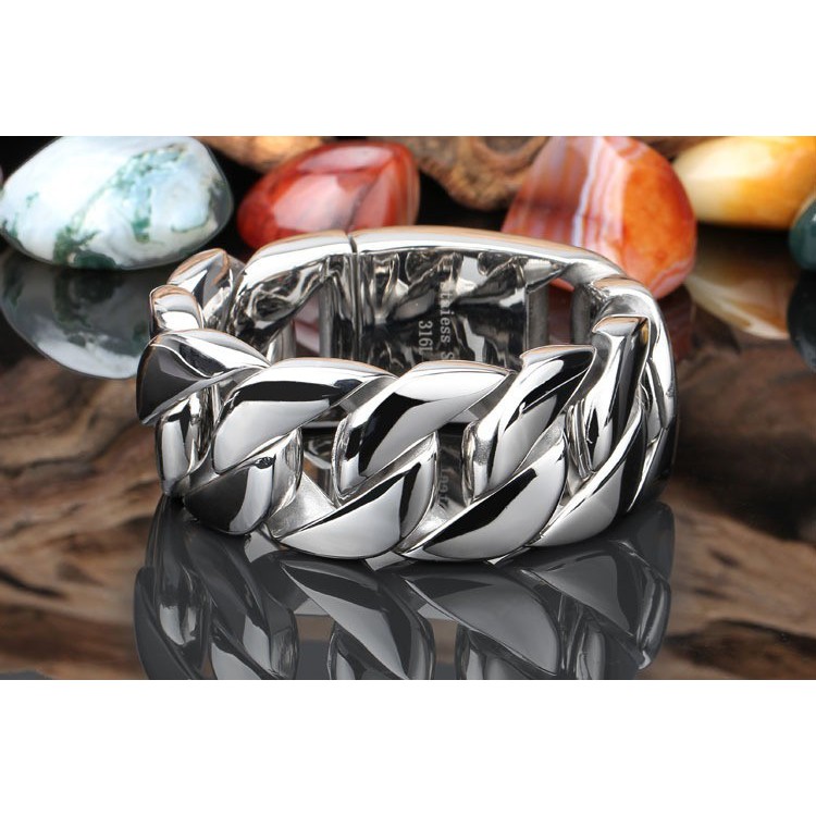 26/31 มม.316L สแตนเลส Curb สร้อยข้อมือคิวบาขนาดใหญ่ Heavy Silver สี Tone เครื่องประดับ Mens Boys จักรยานสร้อยข้อมือ