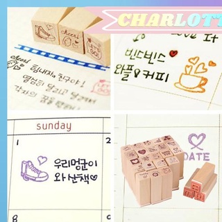 (cha) เซ็ทแสตมป์ไม้ 25 ชิ้น พร้อมกล่องไม้ สำหรับตกแต่งไดอารี่