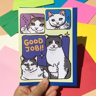 การ์ดอวยพร น่ารัก พร้อมซอง ยินดี ลายแมว Good Job Congratulation Cat แบรนด์ Chonky Goods funny cat encouragement card