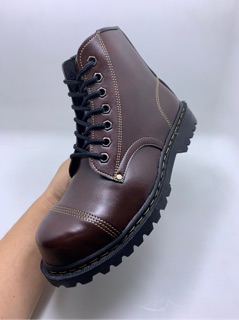 รองเท้าหนังหุ้มข้อหัวเหล็กสีน้ำตาลเข้ม (size38-47) หุ้มข้อต่อตาล