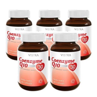 VISTRA Coenzyme Q10 ลดริ้วรอย เสริมการทำงานของหัวใจ 5 ขวด (60 แคปซูล/ขวด)