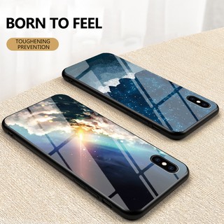 เคสโทรศัพท์กระจกคู่ทาสีFor iPhone XS MAX XR X 8 7 6 6S Plus 8Plus 7Plus 6SPlus iPhoneXS Galaxy Starry Sky Case Tempered Glass Soft Silicone Frame Hard marble Phone Cover TPU Soft edge Phone Case