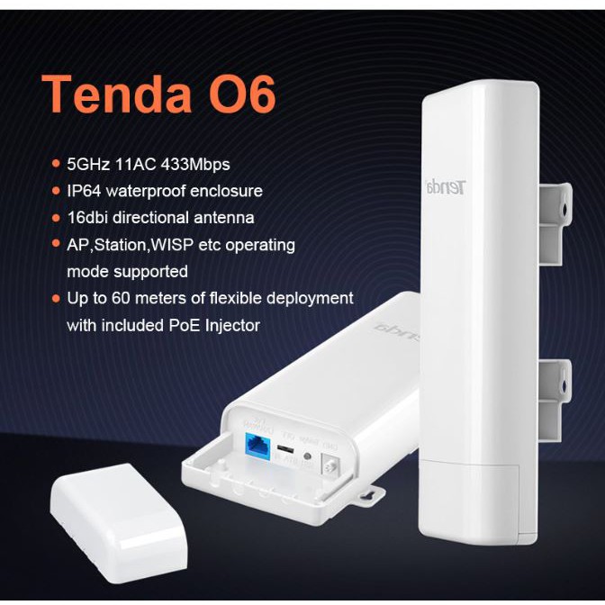 Tenda 5GHz 11AC N433 Outdoor Point to Point CPE (O6) ประกันศูนย์ไทย