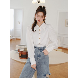 MANSA White Puff Sleeve Shirt เสื้อเชิ้ตแขนพัฟสีขาว เสื้อเชิ้ตแขนยาว เสื้อเชิ้ตสีพื้น เสื้อโอเวอร์ไซส์