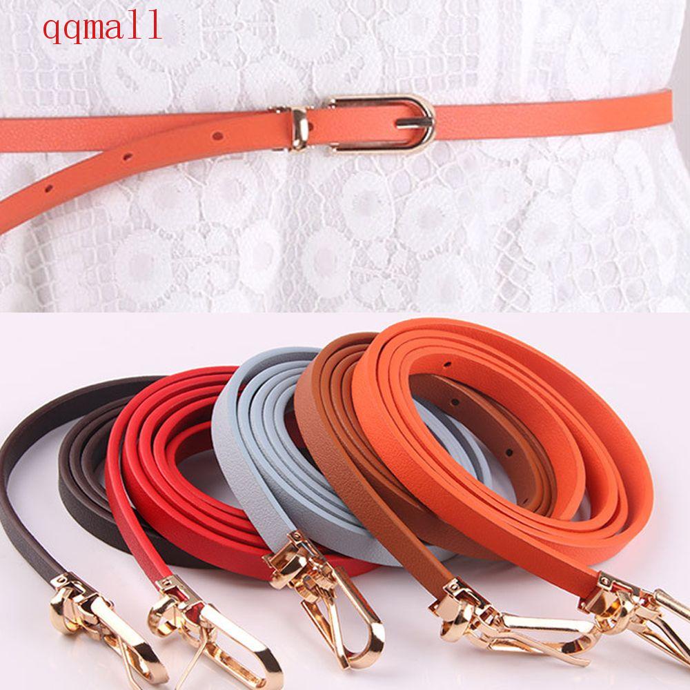 Qqmall เข็มขัดหนัง Pu แบบบาง เรียบง่าย สีแคนดี้ สําหรับผู้หญิง