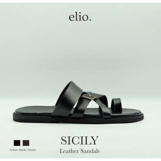 “ELORGL9” ลด 65. elio originals - รองเท้าแตะหนังแท้ รุ่น Sicily (unisex) สีดำ Black