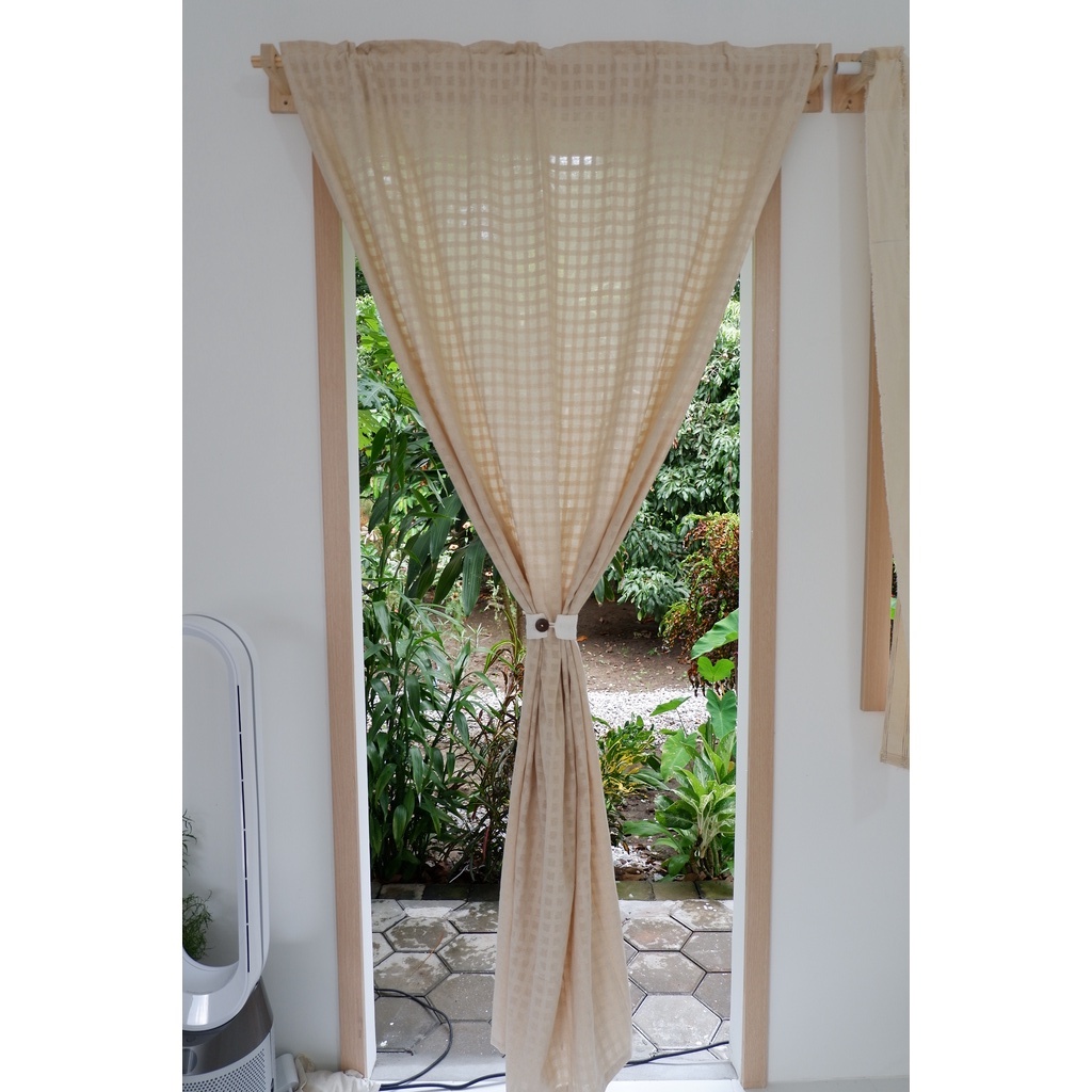 แนะนำ ผ้าม่าน ผ้าม่านผ้าฝ้ายตารางสีเบจ มินิมอลสไตล์ ราคาพิเศษ มีเก็บเงินปลายทาง