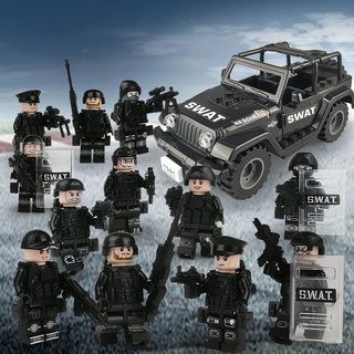 บล็อกตัวต่อฟิกเกอร์ทหาร ซีรีส์เมือง SWAT ตํารวจ รถจี๊ป แบบประกอบ ขนาดเล็ก