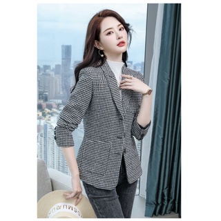 🍎 Shinori Black Cream Blazer Suit 🍎 Size M L XL 2XL เบลเซอร์ สูท เสื้อคลุม ทำงาน ลายชิโนริ ซับในทั้งชุด มีกระเป๋า