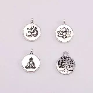 10Pcs จี้โอมเงินธิเบต จี้รูปดอกบัวสีเงินสําหรับทําเครื่องประดับ