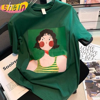 Shein เสื้อโอเวอร์ไซส์ oversize ลายการ์ตูนคอกลมสตรีทน่าหัว เสื้อผ้าผู้หญิงน่ารัก​ 2348