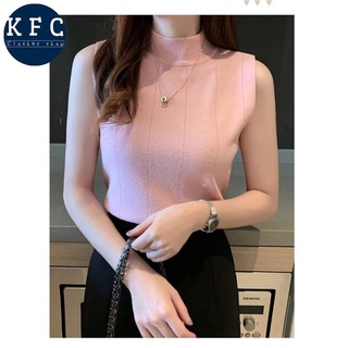 🌟KFC🌟💎 NEW เสื้อไหมพรมแขนกุด💎 คอเต่า สไตล์เกาหลี สีพื้น เรียบหรูเหมาะสำหรับสตรี 💎#BX48