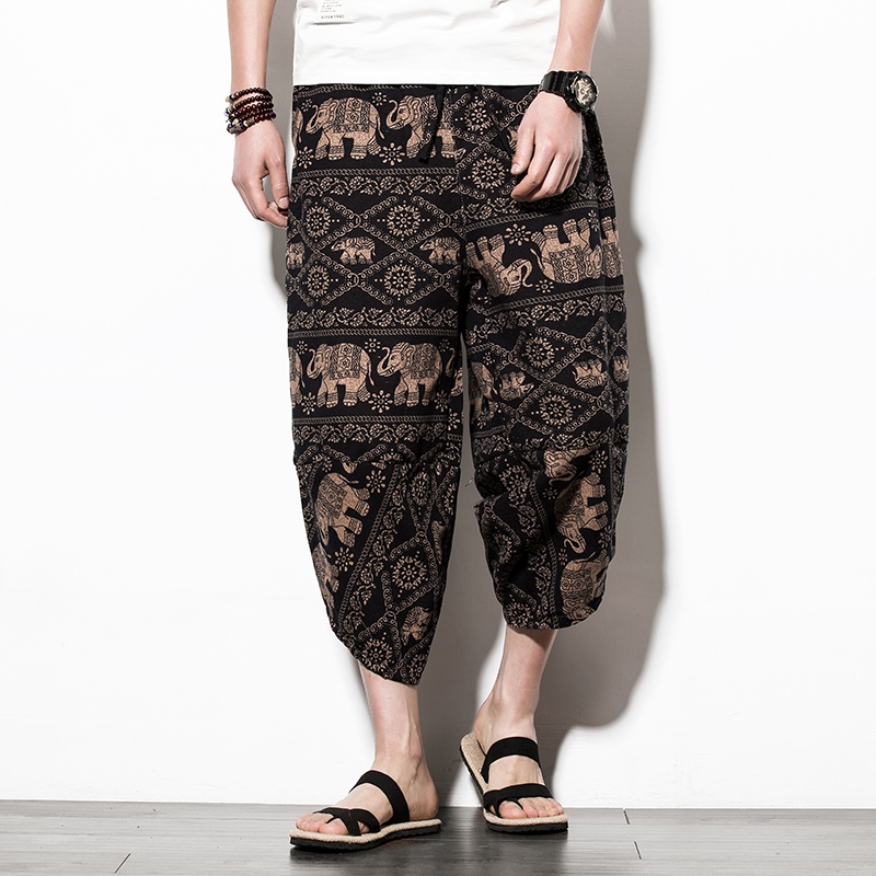แฟชั่นกางเกงผู้ชายฤดูร้อนผ้าฝ้ายผ้าลินินวินเทจ Joggers Baggy ญี่ปุ่น Streetwear Casual Sweatpant
