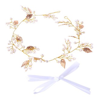 ที่คาดผมใบไม้สีทองประดับมุกและคริสตัล - Gold Leaf  Pearl Crytal Bridal Headband