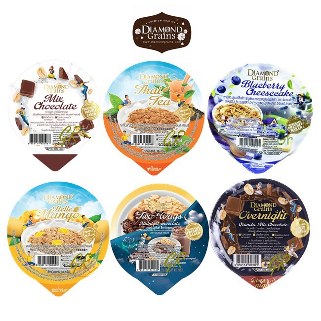 ❏☏Diamond grains  กราโนล่า ถ้วย รสยอดนิยม ครบรส แบบกระปุก 38 กรัม