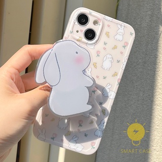 For เคสไอโฟน 14 Pro Max [Cute Rabbit with Matched Pop Stand] เคส Phone Case For iPhone 14 Pro Max Plus 13 12 Mini 11 X XS Max XR SE 8 7 For เคสไอโฟน11 Ins Korean Style Retro Classic Couple Shockproof Protective TPU Cover Shell