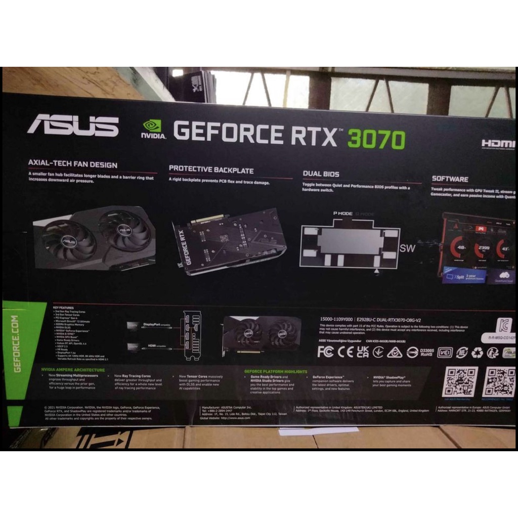 GPU ASUS DUAL GEFORCE RTX 3070 rGB  GDDR6 OC (LHR)