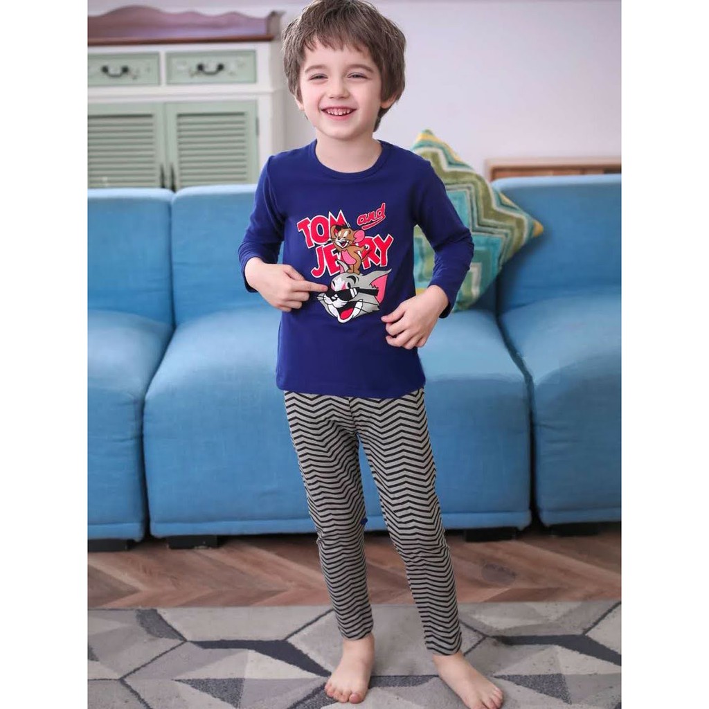 - [JJ84] ชุดผ้าฝ้ายแขนยาว Made in Korea Type 1 Kaikai Size 1-10 Years Tom & Jerry for Boys Girls 202