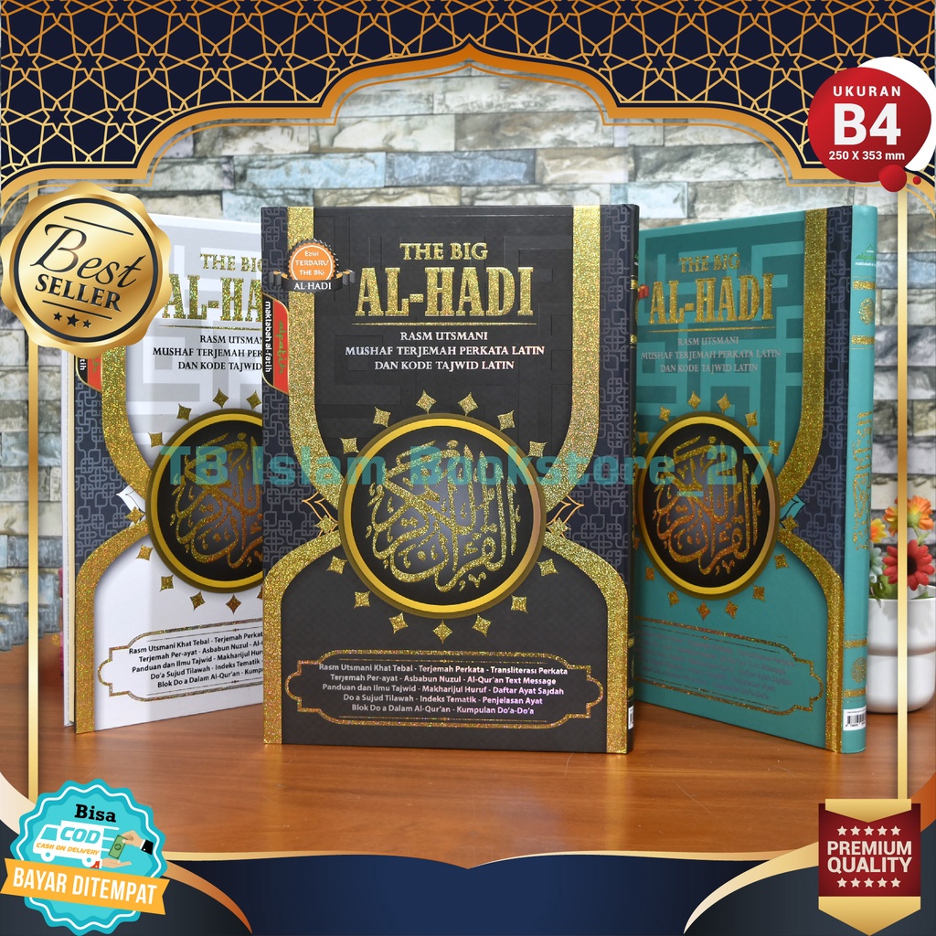 จัมโบ้ Al Quran สําหรับผู้สูงอายุ Big Al Hadi B4 แปลคําละตินรหัส Tajwid Rasm Utsmani Latin Kran สําห