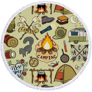 พร้อมส่ง ผ้า Glamping Camping ผ้าปูชายหาด ทรงกลม แต่งพู่ ดีไซน์เก๋ไก๋