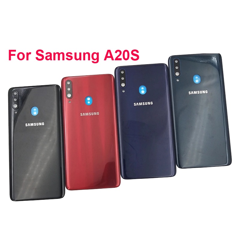 ฝาครอบแบตเตอรี่ด้านหลัง พร้อมกาว และเลนส์กล้อง สําหรับ Samsung Galaxy A20S