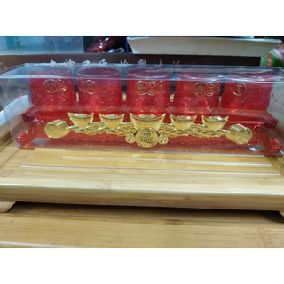 ชุดน้ำชา5ใบสีแดงฐานก้อนทอง