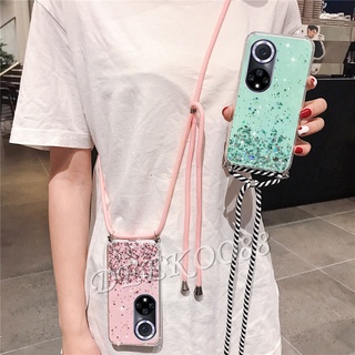 เคสโทรศัพท์ Huawei P50 Pro Nova 9 8i 8 7SE 5G 7 7i Y7A Handphone Casing New Style Transparent Soft Silicone Bling Star Space Sequins Phone Case with Shoulder Strap Lanyard Shock Resistant Back Cover เคส HuaweiP50 P50Pro Nova9 Nova8i